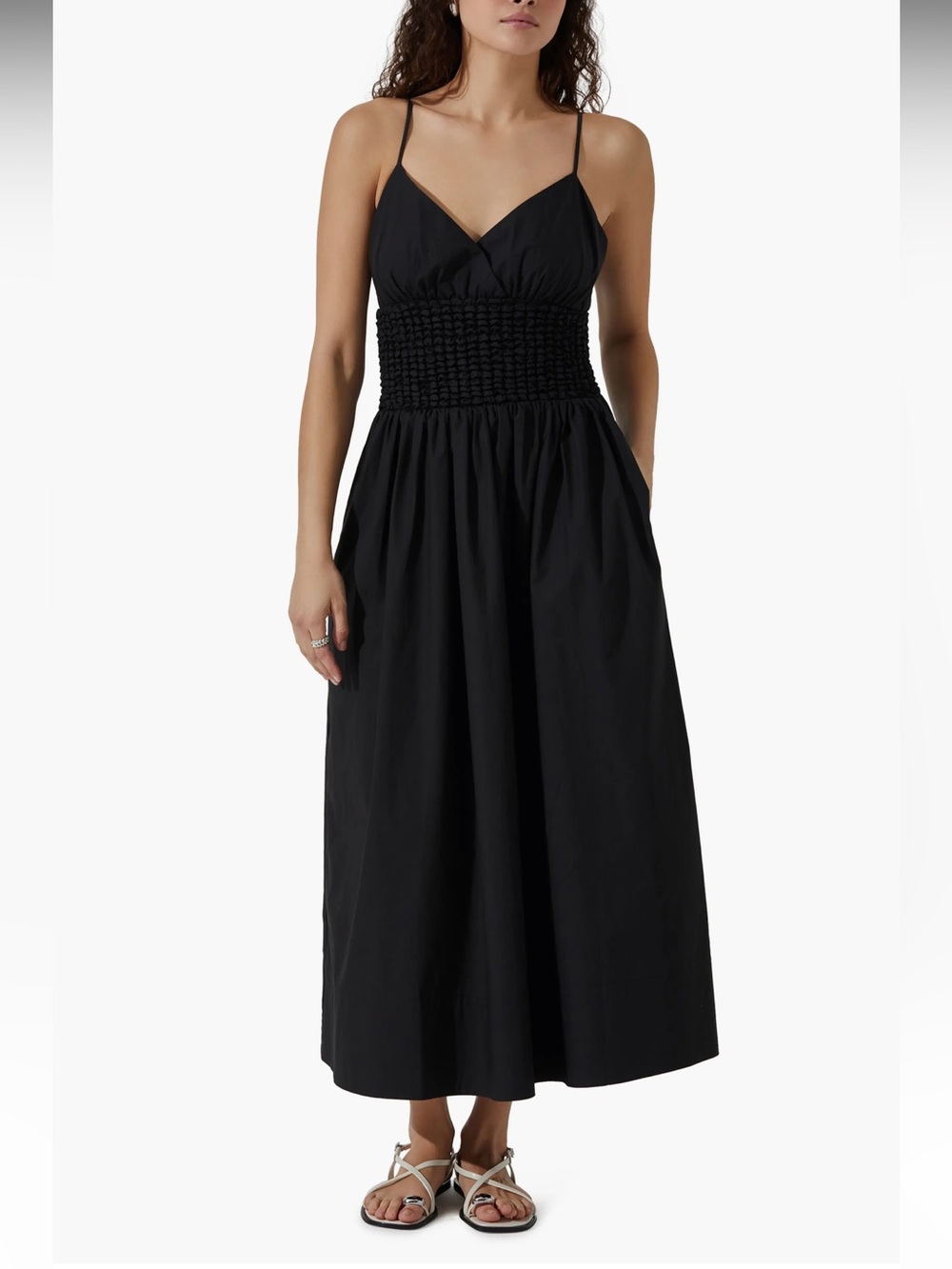 Astr Popcorn Waist Cotton Midi Dress